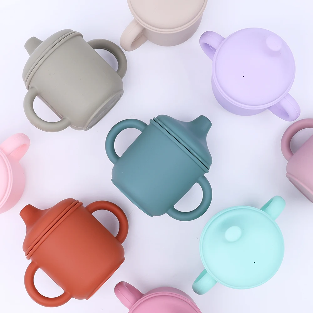 New Custom Colorful Bpa Free Food Grade Safe Baby 2 in 1 Cup Drinking Snack Milk Cute Mini Silicone Training