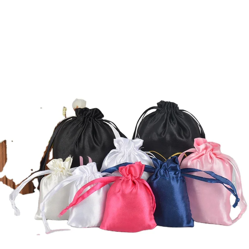 Personalize Silky Satin Bags Soft Wig Storage Pouches Satin Packing Bags For Wigs Jewelry With Drawstring