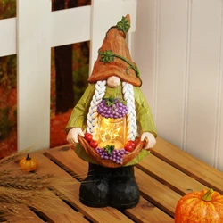 Garden Gnome Statue Harvest Gnome Figurine with Fruit Pine Cone on Hand for Fall Harvest Party House