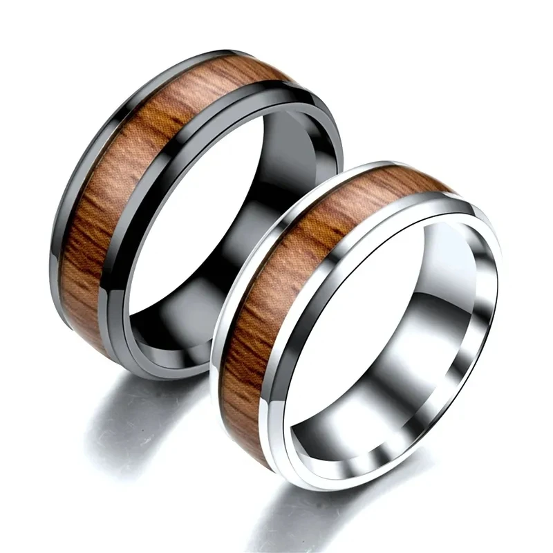 Factory wholesale stainless steel ring party ring fashion real tungsten carbide wood grain ring