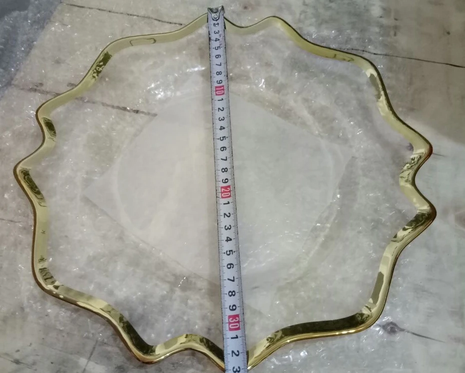 BL210610-1 Glass round wedding table use wholesale beaded charger plate gold rim