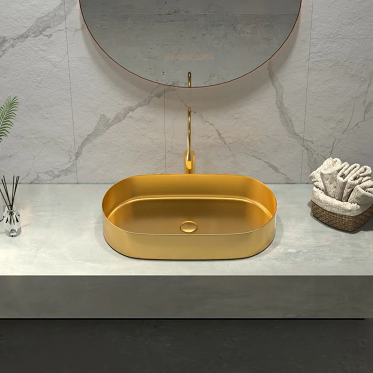 Modern oval round SS304 Sink Stainless Steel PVD black Bathroom Hand Wash pedestal Basin for Lavatory Vanity Cabinet