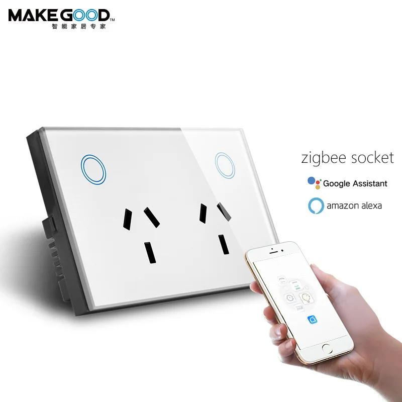 Стандарт Австралии сенсорная стеклянная панель GPO Power Point Zigbee настенная розетка совместима с Alexa