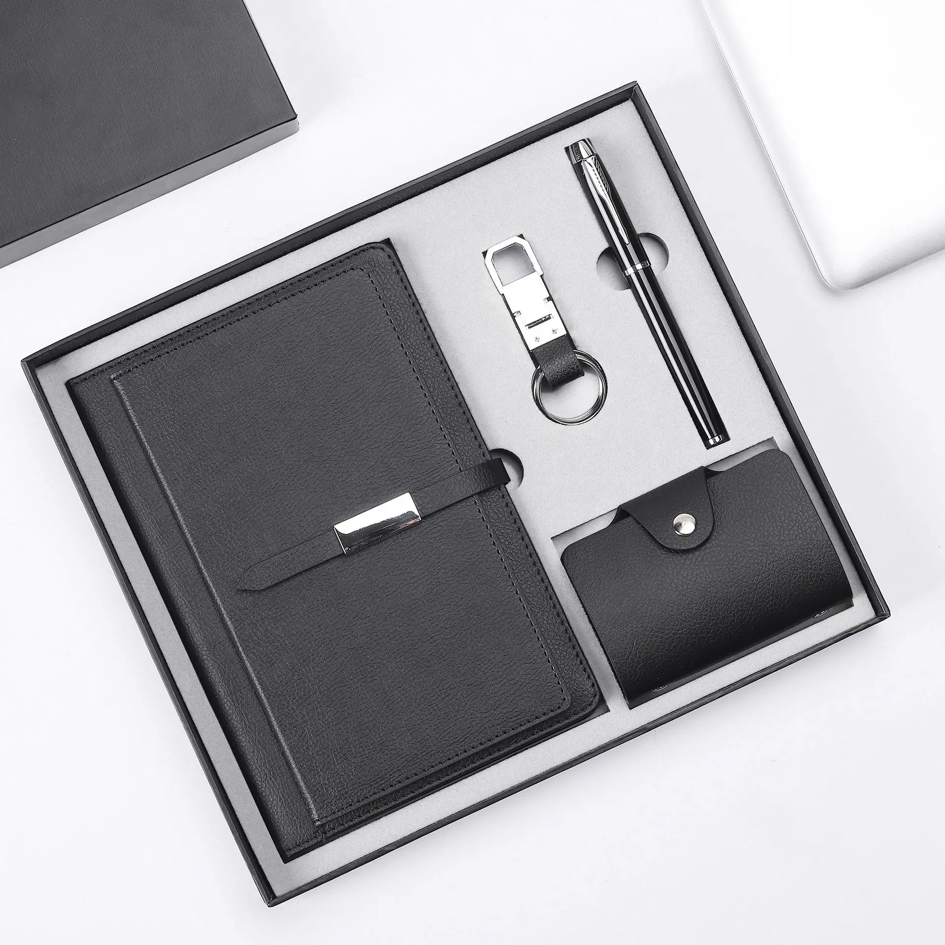 Branded Items Customer Gift Customized Pu Leather Business Card Holder Notebook Keychain Pen Corporate Gift Sets