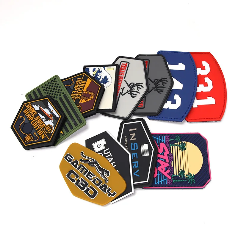 Custom LOGO Heat Press Sew Iron On Embossed Rubber Badges Soft 2D 3D Rubber Hat PVC Patch For Clothing