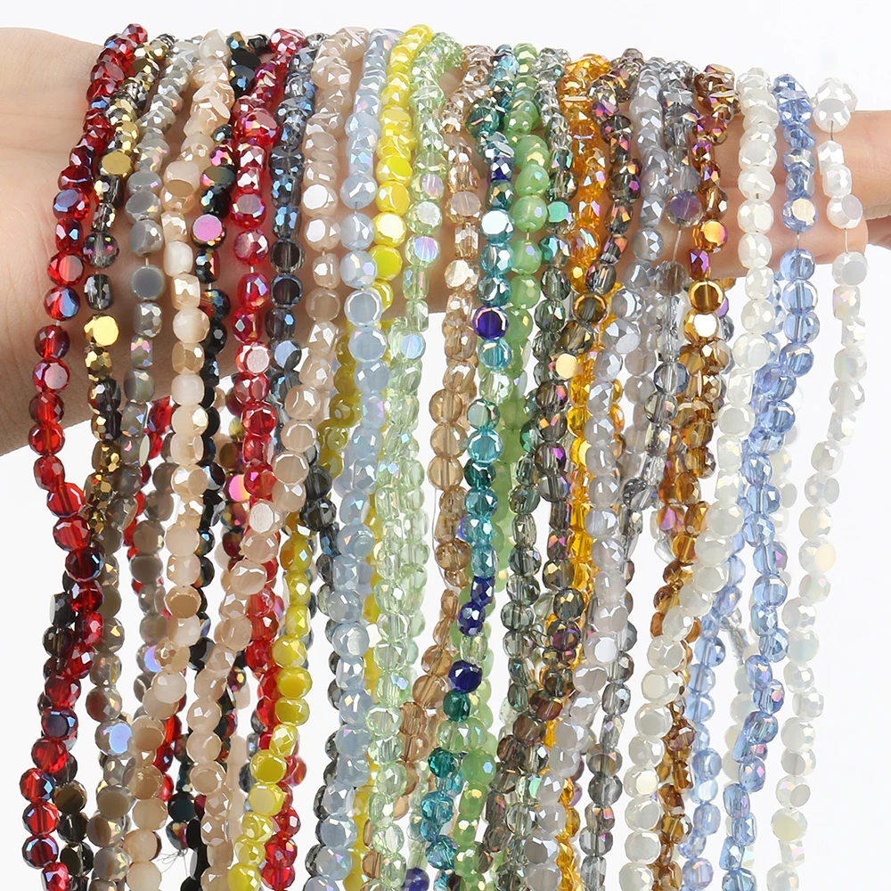 4mm Faceted Coin Round AB White Crystal Glass Loose Spacer Beads For Jewelry Making DIY