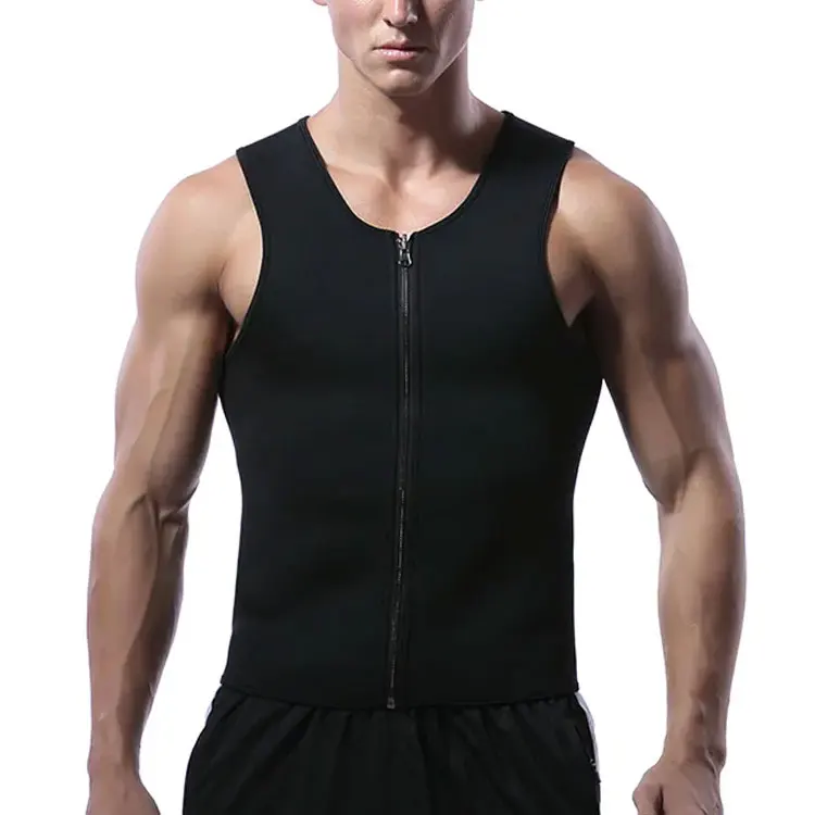 Wholesale Slimming Shirt Sauna Sweat Suit Zipper Body Shaper Gym Fitness Singlet Double Belt Waist Trainer Vest For Men