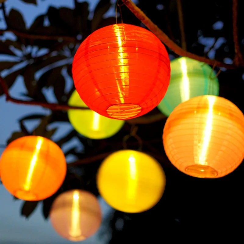 Solar Lantern String Lights Fair Lights with Fabric Lantern Decoration for Christmas Garden Lanterns Wedding Decorations