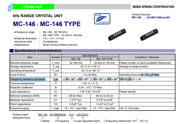 rand new original goods in stock Q13MC1462000100 MC-146 7.0PF 20PPM 32.768000khz 32.768k MC146 SMD crystal oscillator