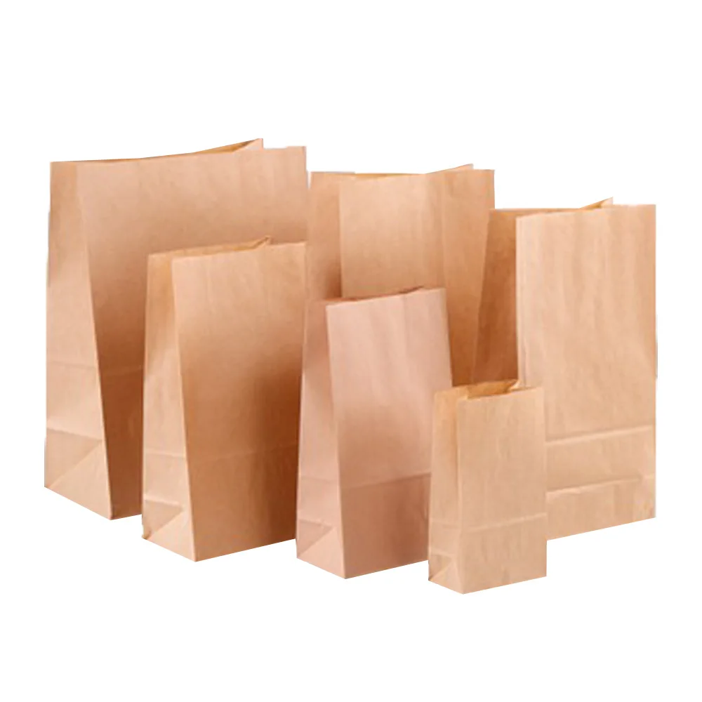 Custom Logo Printed Kraft Paper Bags Modern Design Rectangle Shape Foldable Recyclable Packaging Snack Bread Food 5kg Capacity
