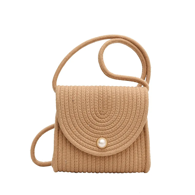 2023 Vintage Linen Pearl Hasp Envelope Bags Cute Casual Trend Braided Women Bags Hand Knitting Beach Shoulder Bags