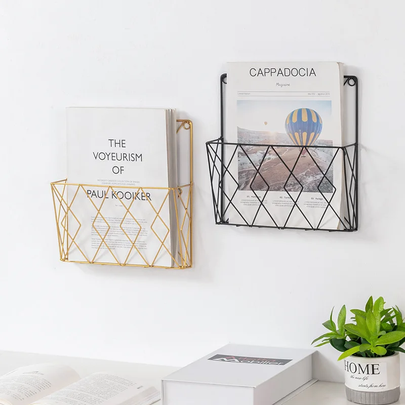European style wrought iron magazine rack newspaper storage basket wall mounted multifunctional storage basket