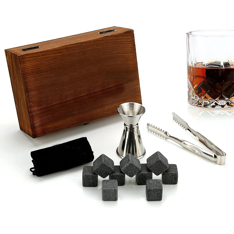Виски камни подарочный набор для мужчин | охлаждающие из 6 многоразовых кубиков льда с деревянным подносом