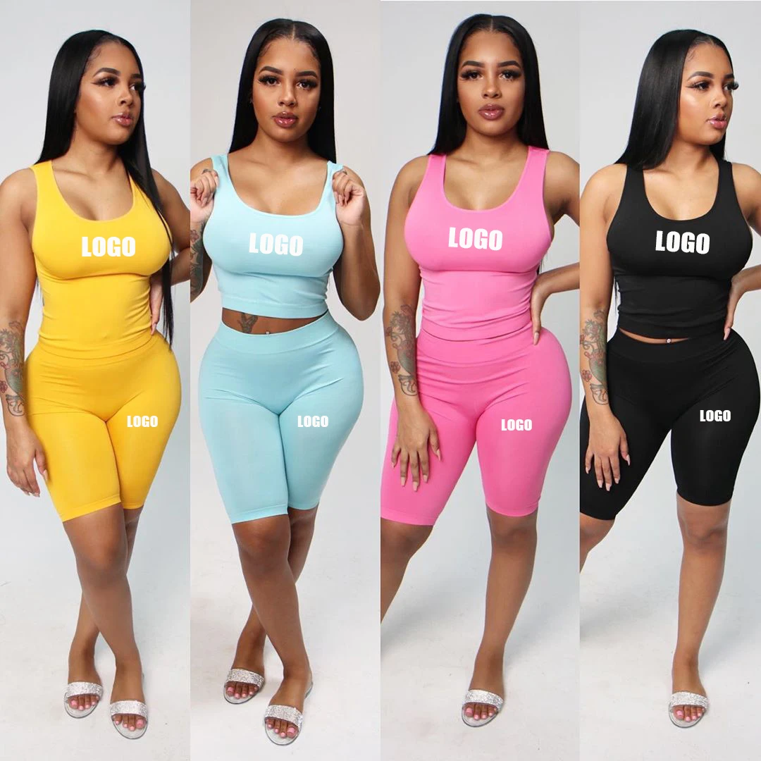 Custom logo	women tracksuits sweatsuits set plain track sweat suit private label 2 two piece biker short set shorts for women