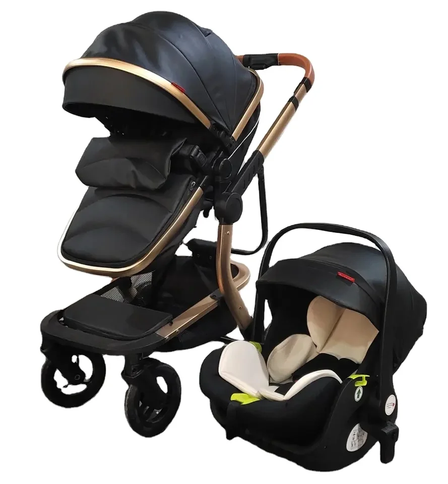 baby strollers wholesale 3 in 1 leather fabric baby stroller car seat set with full foot cover