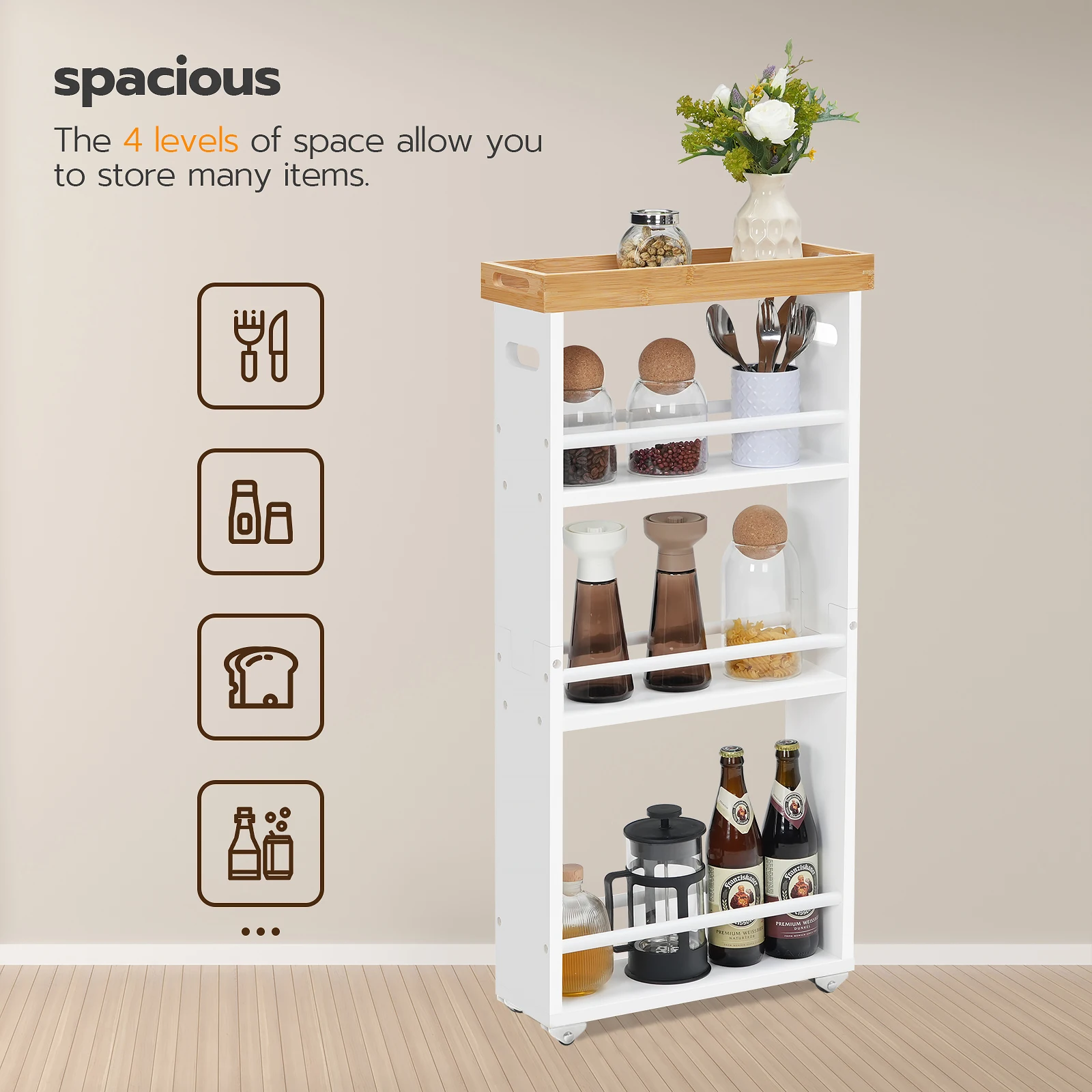 Wholesale Narrow Kitchen Carts, HOOBRO Brand Ultra Slim Kitchen Rolling Cart, Skinny Kitchen Storage Trolley on Wheels