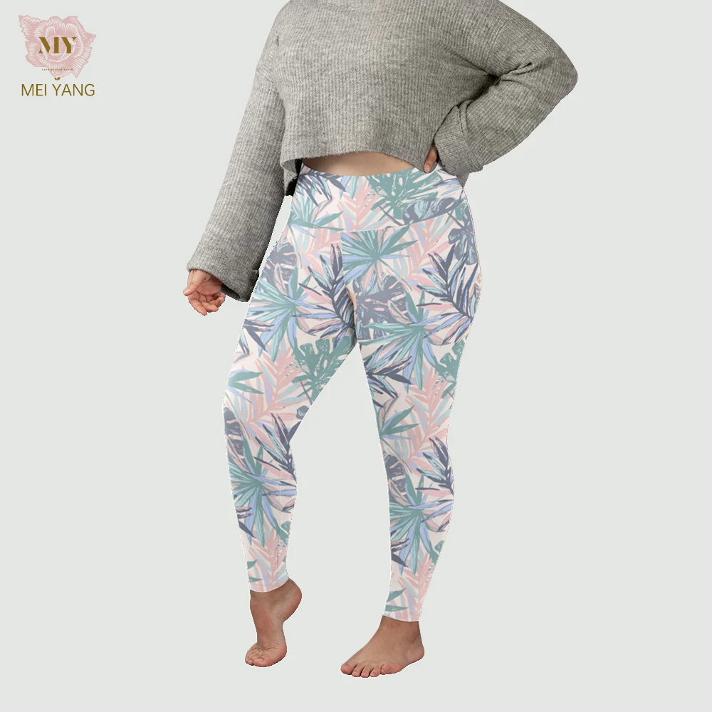 92% polyester 8% spandex yoga waist milk silk buttery soft brushed digital print custom plus size floral leggings for women
