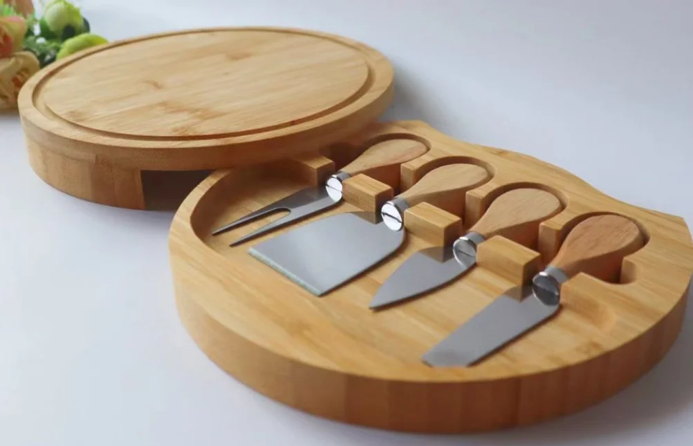 Hot Sale Eco Friendly Bamboo Cheese Board and Charcuterie Board with Knife Set