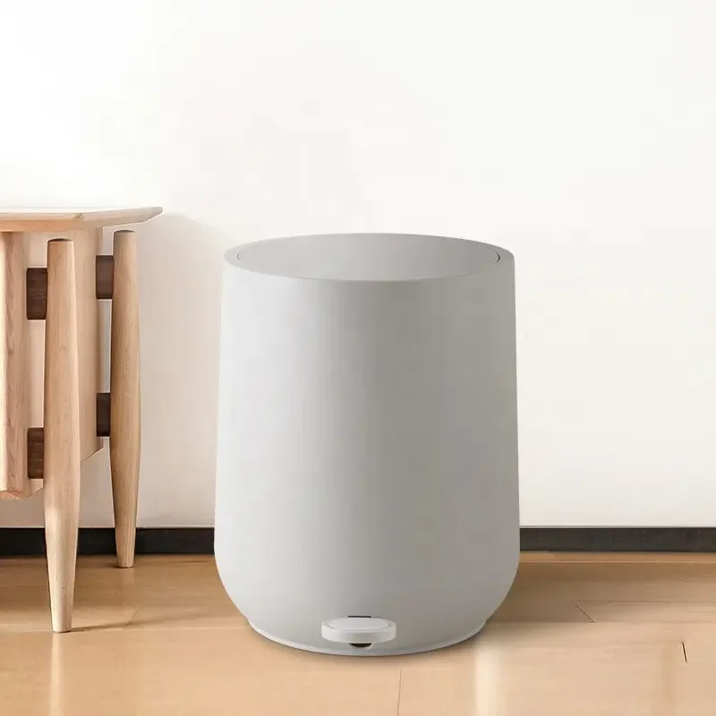 Plastic Round Trash Can 1.8 Gallon Bathroom Step Garbage Bin for Kitchen Office & Home