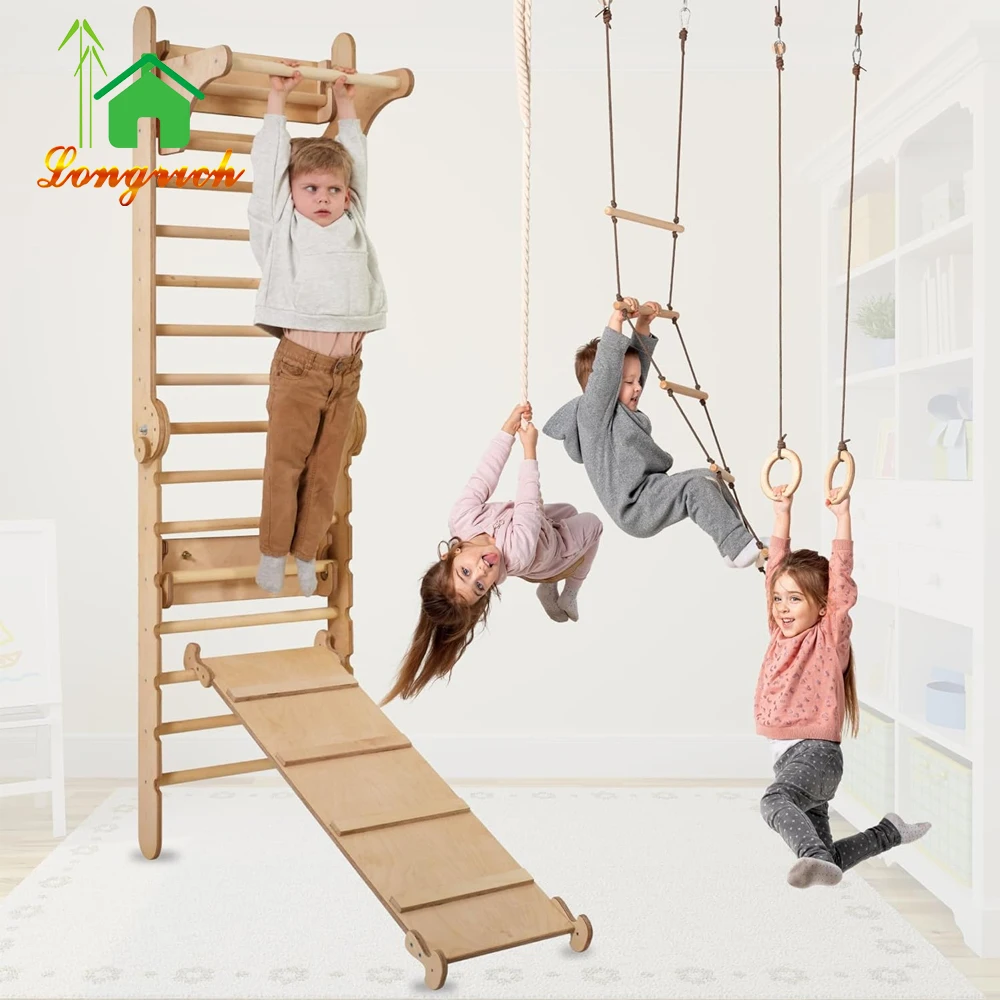 Transformable Swedish ladder monkey bars indoor jungle gym Indoor baby climbing frame wooden ladder climbing wall