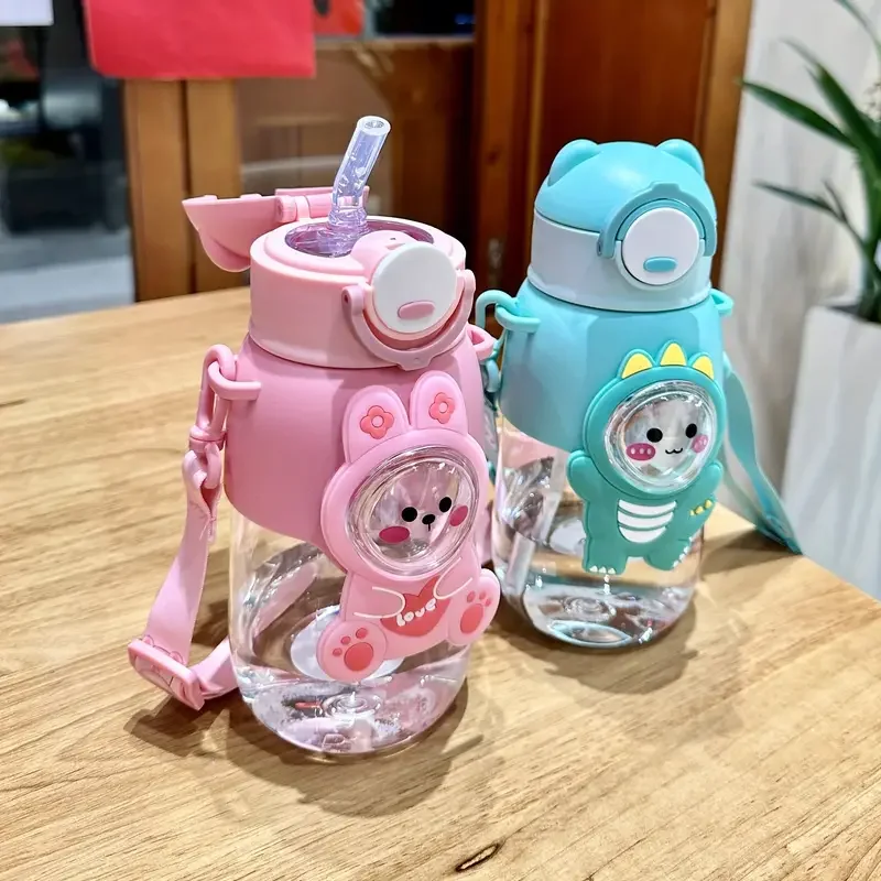 New Design Cute Cartoon Image Plastic Water Cup Cute Girl 660ml Large Capacity Anti Drop Straw Water Bottle