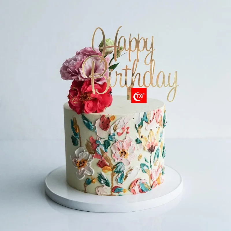 
TX Custom Hot sale custom Letter acrylic rose gold mirror acrylic happy birthday cake topper with inner card for evert party 