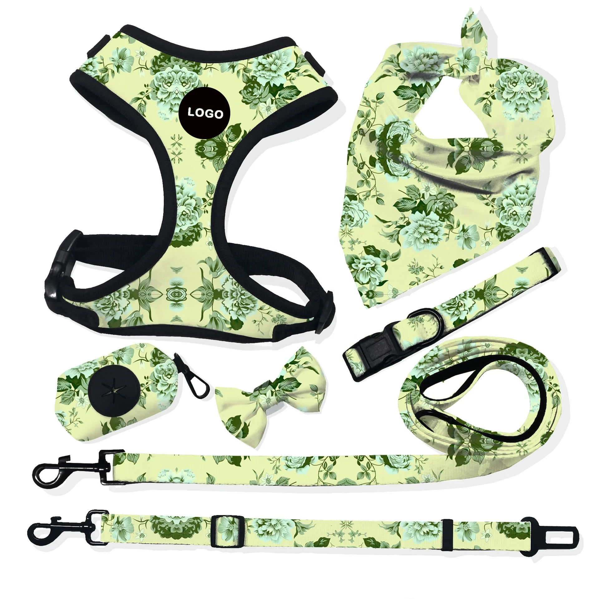 Товары для домашних животных, нагрудный жилет для кошек, прогулочная веревка, поводок для домашних животных на заказ, сумка для уборки собак, держатель, жгут, металлический роскошный собачий ошейник с галстуком