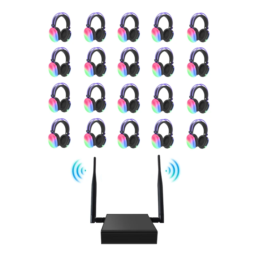 Outdoor Rental Business 20 pcs Silent Disco Party Rechargeable Headphones with 1pcs  rechargeable soundsource transmitter