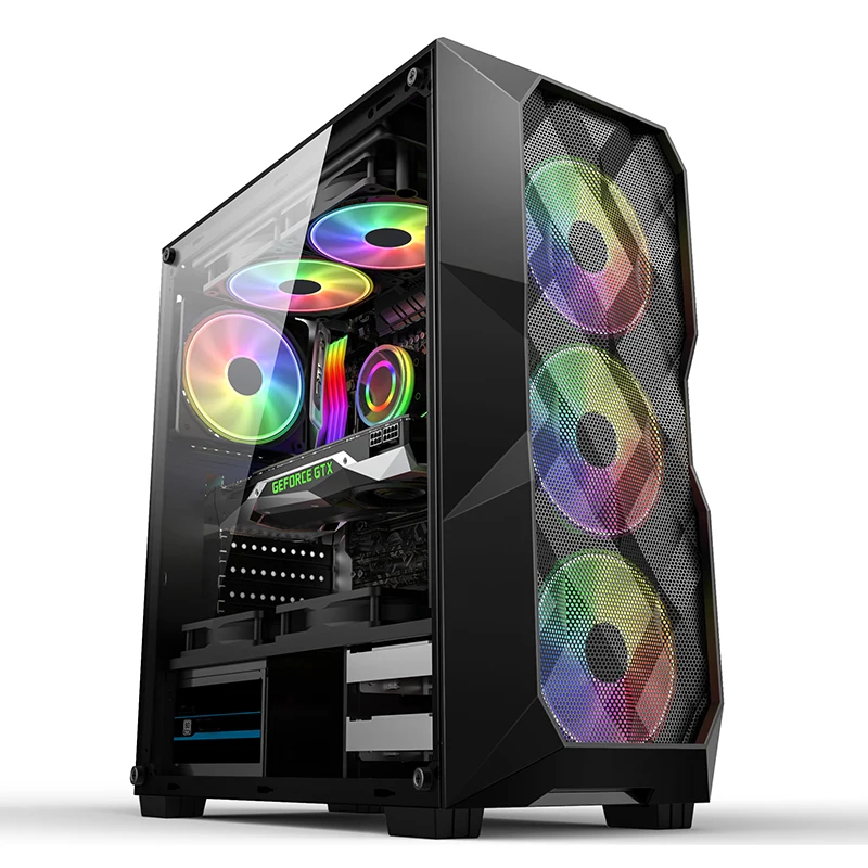 Корпус игрового компьютера KINGDOM белый/черный передняя панель lRGB fan ATX Mid
