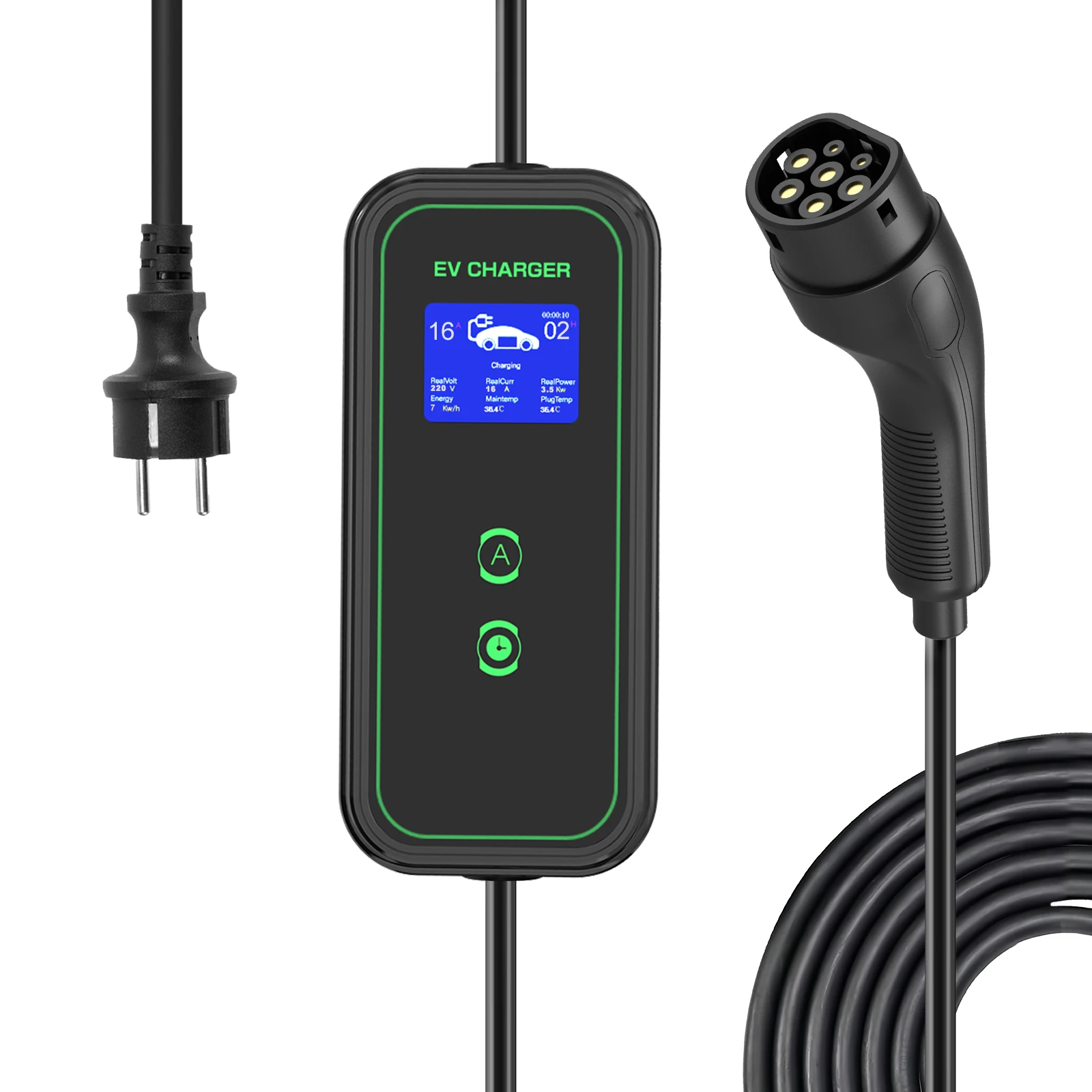 EV charger   16A  32A 40A  adjustable type 2 1 GBT  Portable EV Charger with LCD Screen for EVSE car 7KW