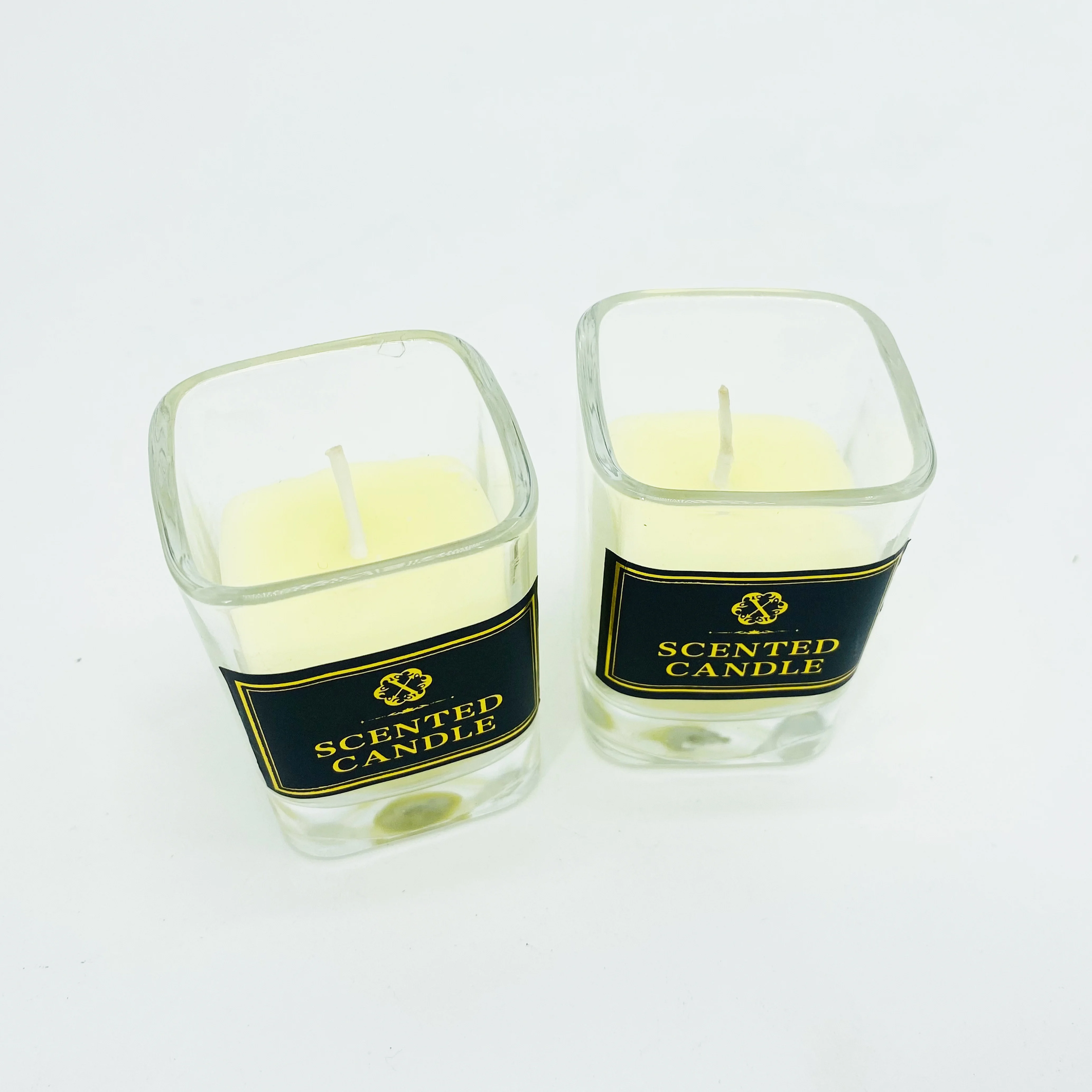 Custom Cheap Price Private Label Crystal Square Glass Jar Strong Scent Factory Custom Aromatherapy Paraffin  Wax Scented Candle