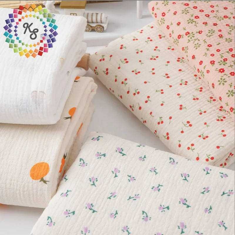 100% Cotton Double Layer Gauze Muslin Printed Fabric For Baby Swaddle