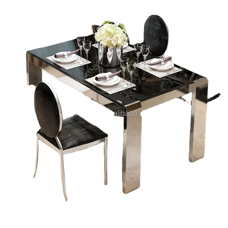 European classic luxury dining room sets stainless steel dining table designs CT009