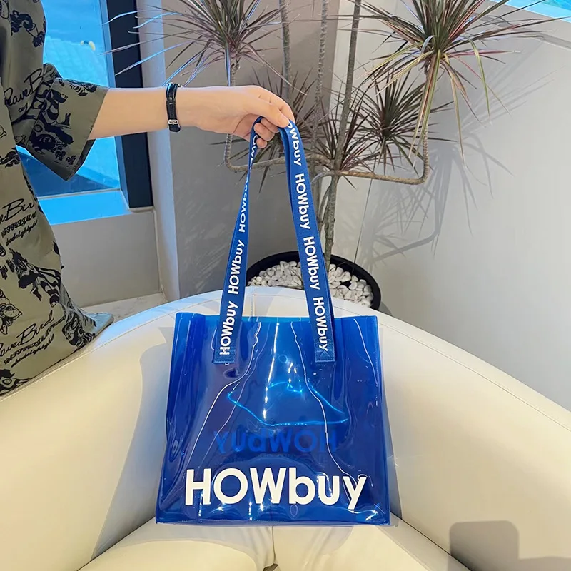 Custom Logo Reusable Waterproof PVC Jelly Hologram Clear Beach Radium handbag Shopping Tote Bag