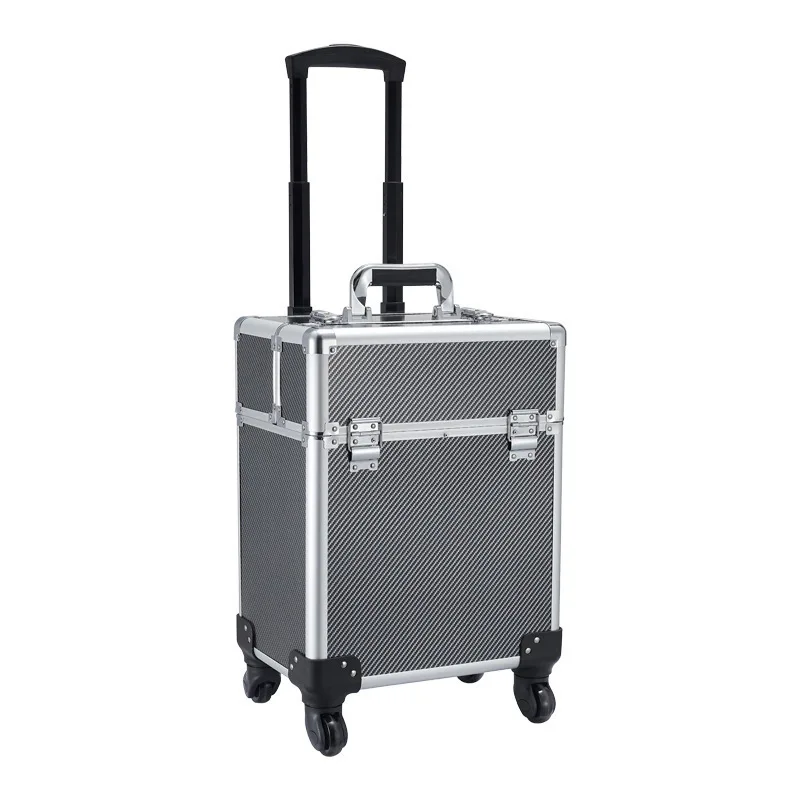 Rose gold 3 in 1 Train Case on Wheels Makeup Trolley Salon Traveling Trunk Suitcase for Cosmetology School Nail Tech Hairstylist
