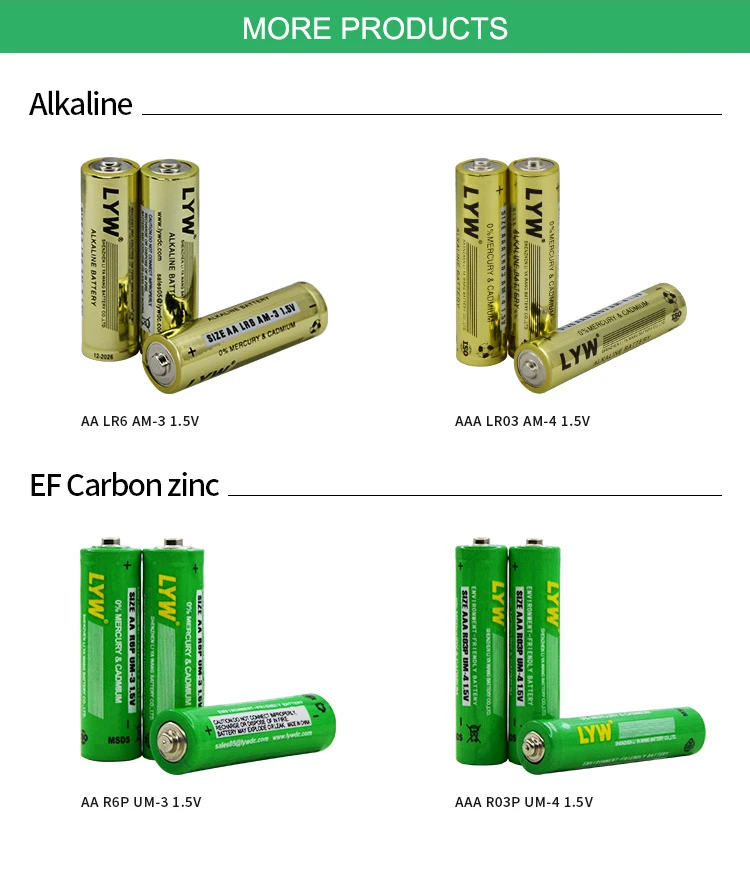 LYW Super Heavy Duty UM3 No 5 AA Size 1.5 V R6P R6 Carbon Zinc Battery Primary Battery