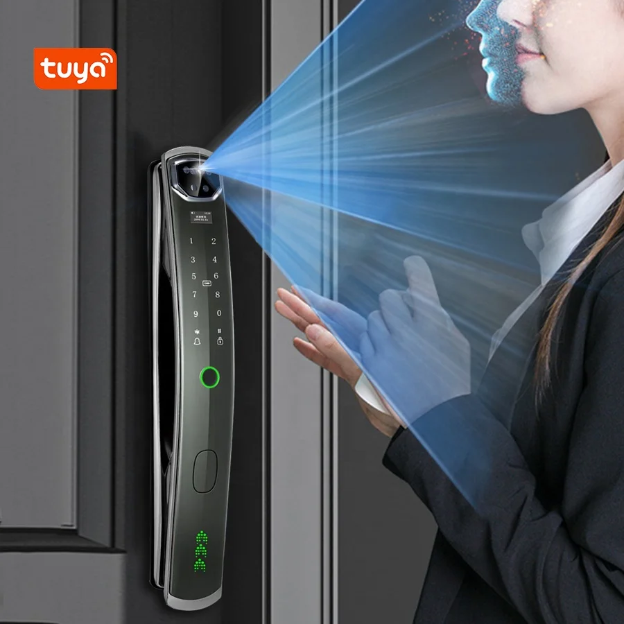 3D Face Recognit Tuya Wifi App Full Automatic Biometric Password Finger Print Push Pull Smart Door Locks for Home Entry Door