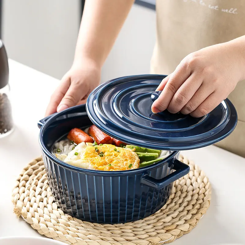 Современная кухонная керамическая кастрюля с двойными ушками и крышкой