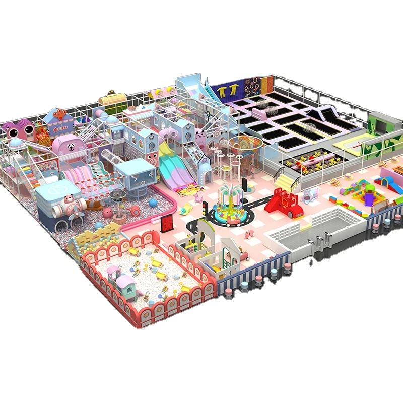 Pokiddo Custom Design Indoor playground trampoline park with Laser Tag Gun battle game for kids adults Tram mazepoline park maze