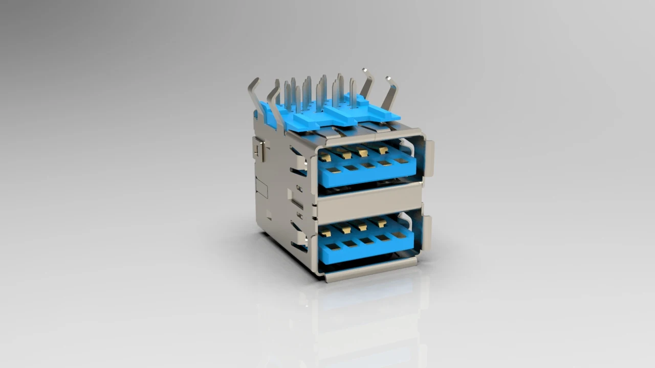 Hot Sale USB3.0 Female Double Connector  90 degree DIP 9 pin Free Sample 90 Degree DIP Plug-in USB 3.0 Type A Female Socket