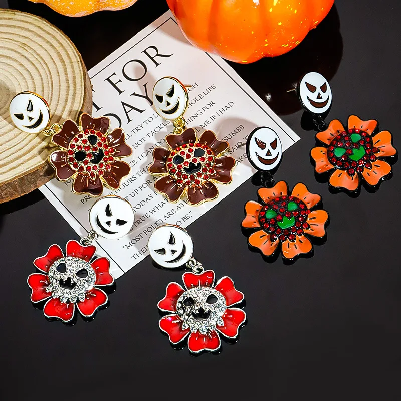 Best Selling Halloween Novelty Personalized Funny Cartoon Oil Drop Enamel Gold Plated Pumpkin Ghost Bat Earrings Wholesale