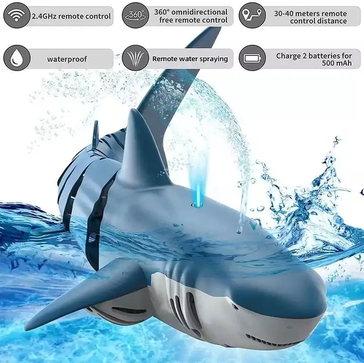 Wholesale Popular 2.4g Simulation Spray Shark With Jet Water Swimming Fish Animal Toy Hobby Remote Control Rc for Kids Rc Shark