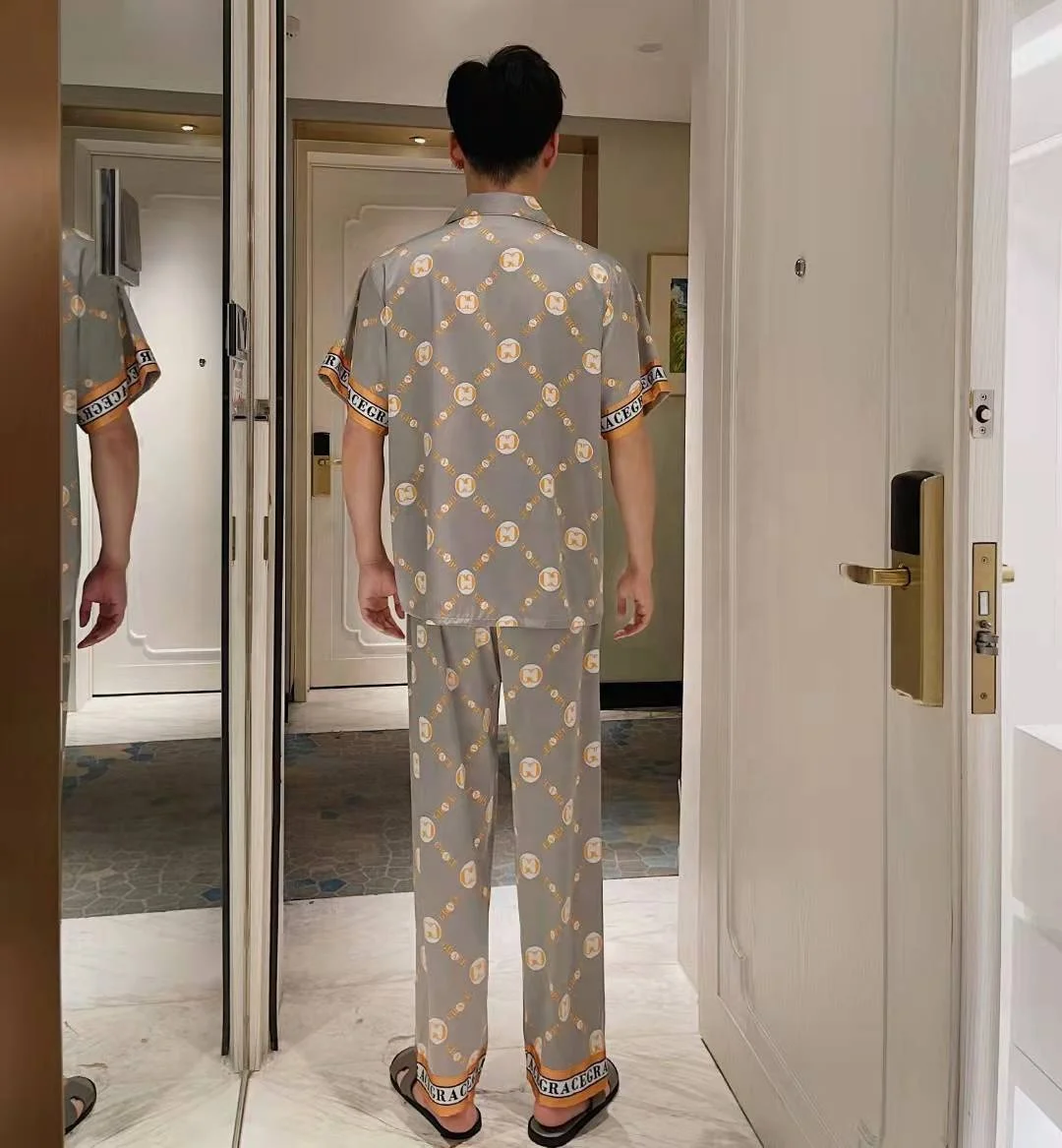 New arrivals luxury silk satin men Pajamas wholesale silk Pajama Sleepwear for men plus size summer nightwear