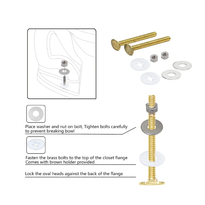 Toilet fixing bolt with washer TD302,Brass Bolt+Stainless steel Washer and Nut+plastic washer