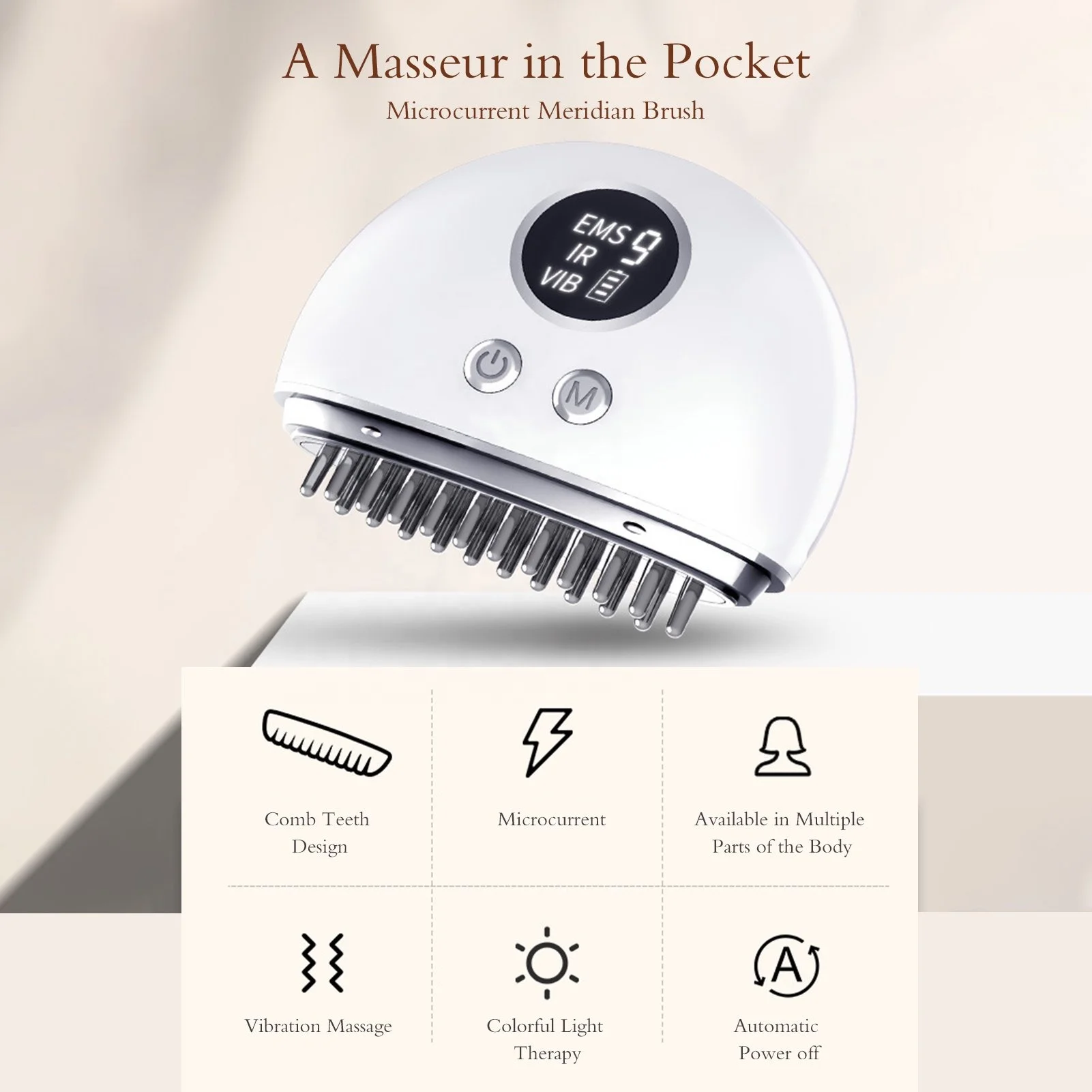 Electric Massager For Body Vibration EMS Microcurrent Infrared Therapy Facial Scraping Comb Dredging Meridian Massage Brush