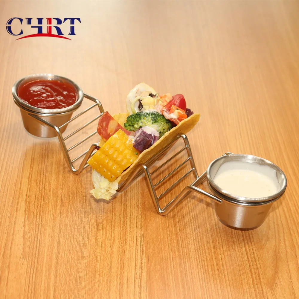 CHRT Wholesale stylish metal truck food rack plate tray shell set customize stainless steel stand taco holder