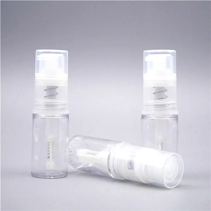 Round plastic dry powder spray bottle with glitter spray dispenser