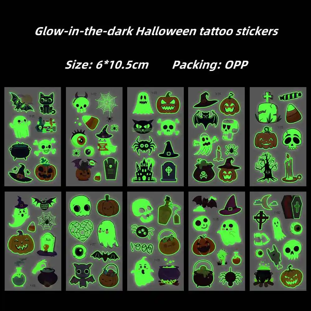 Body Art Uv Glow Water Transfer Temporary Tattoo Stickers Glow In Dark Neon Halloween Fluorescent Tattoo Stickers