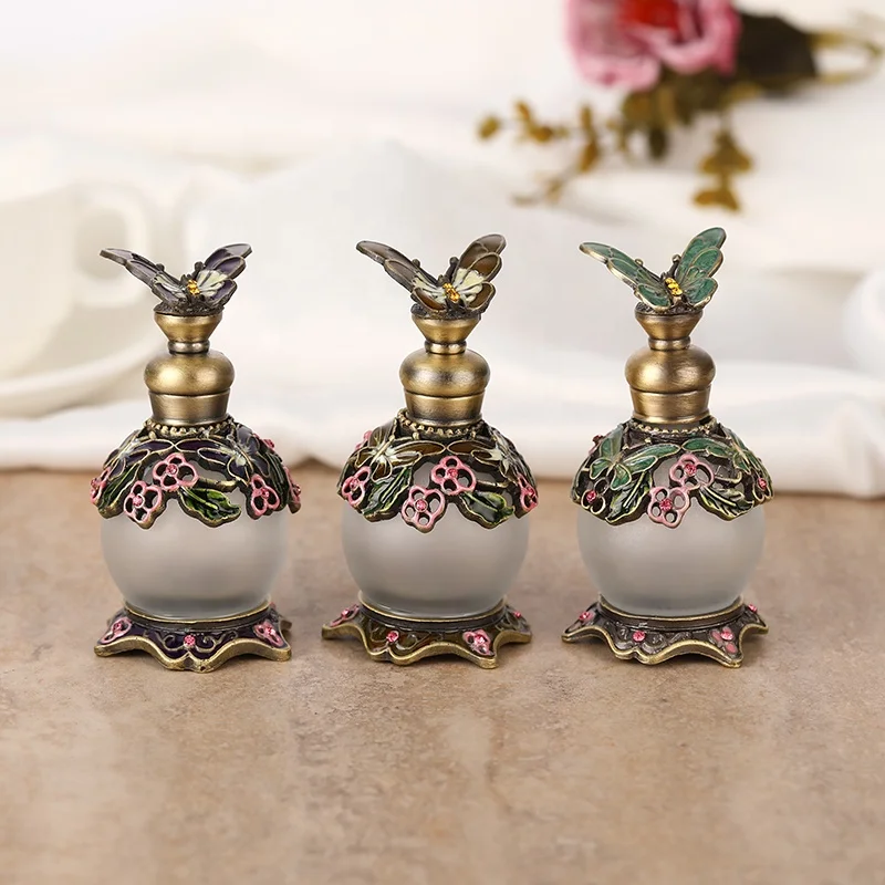 15ml Antique European Metal Alloy Patented Butterfly Perfume Bottles Glass  Essential Oil Attar Bottles Factory Outlet#70255S-B