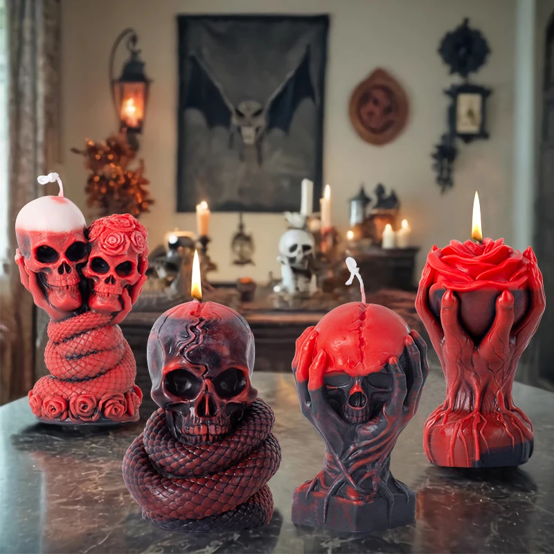 DUMO Хэллоуин новые формы из смолы с черепом силиконовые 3d Череп Змея ароматизированный пластырь воск плесень Diy двойной череп свечи